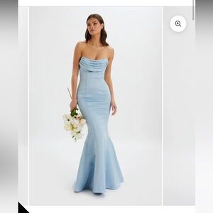 Lavish Alice FREYA BONDED SATIN COWL NECK MAXI DRESS IN DUSTY BLUE